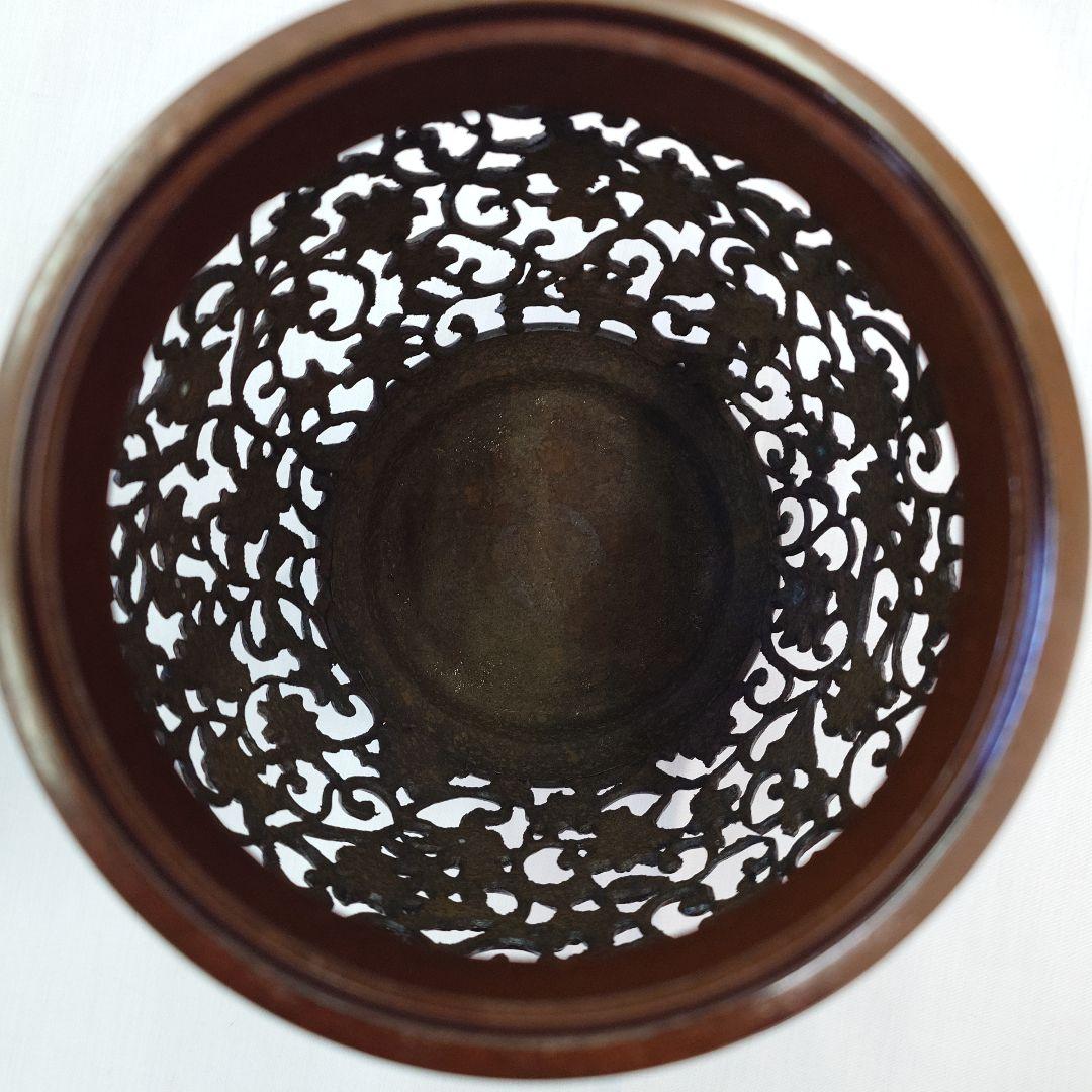 生け花 唐草透かし薄端 焼型 唐金製