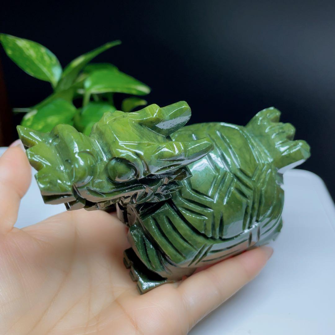 【超美品】　天然石　パワーストーン　龍亀　彫り置物　アベンチュリ　1