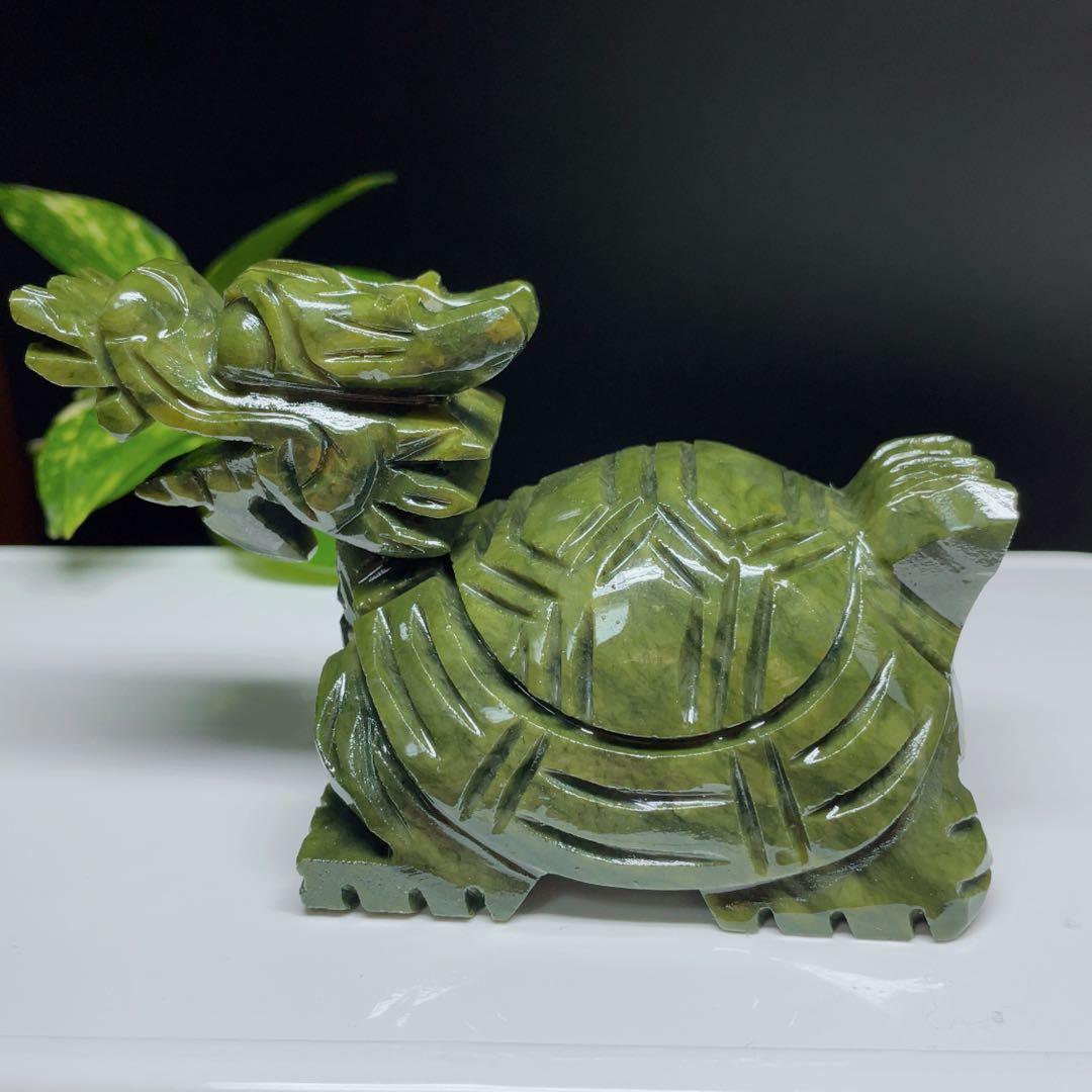【超美品】　天然石　パワーストーン　龍亀　彫り置物　アベンチュリ　1