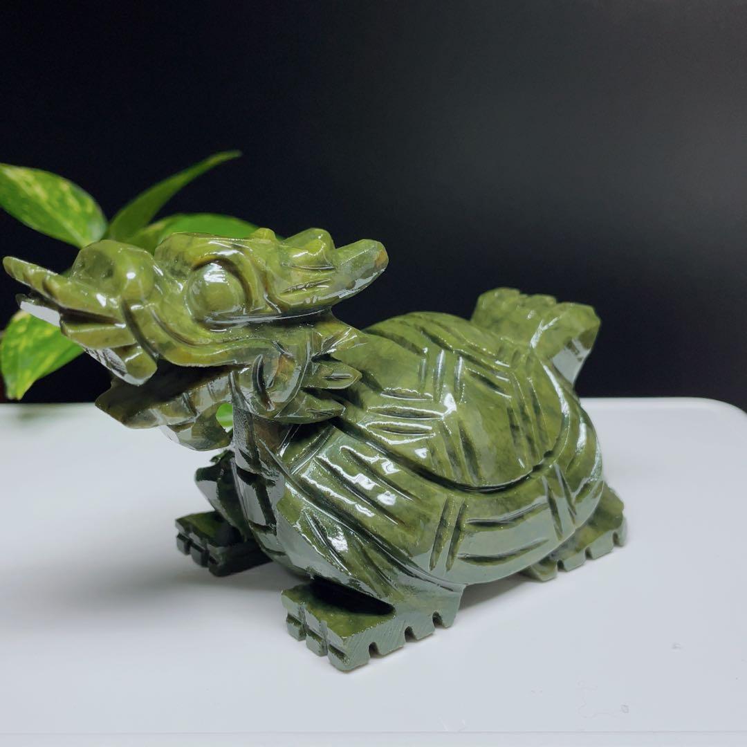 【超美品】　天然石　パワーストーン　龍亀　彫り置物　アベンチュリ　1