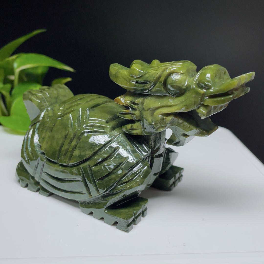 【超美品】　天然石　パワーストーン　龍亀　彫り置物　アベンチュリ　1