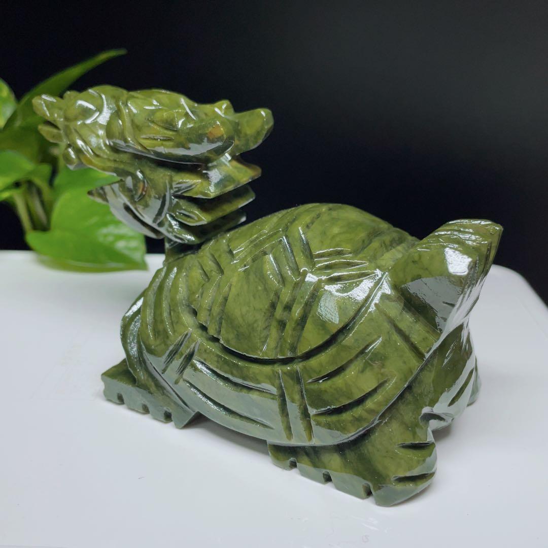 【超美品】　天然石　パワーストーン　龍亀　彫り置物　アベンチュリ　1