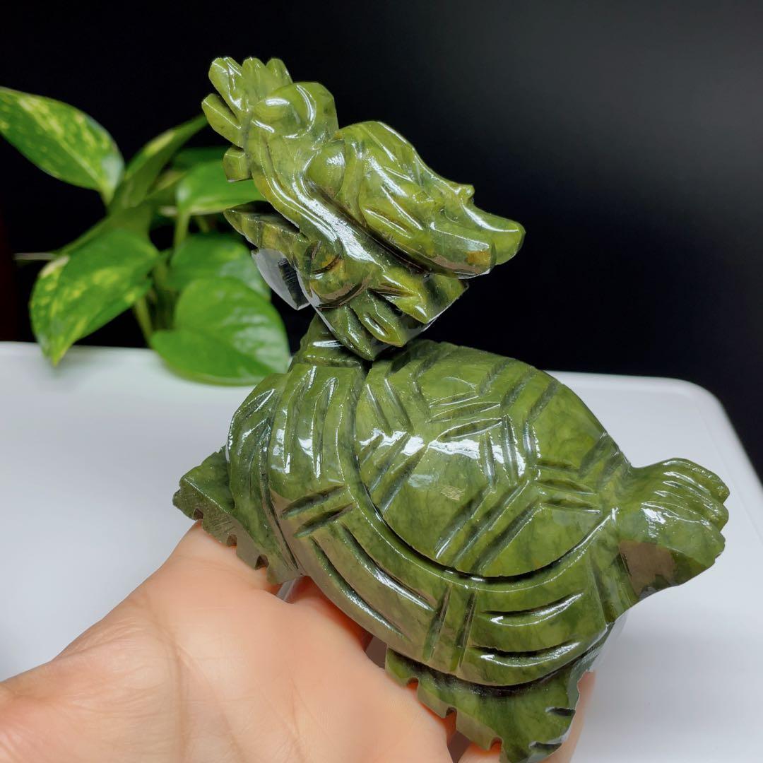 【超美品】　天然石　パワーストーン　龍亀　彫り置物　アベンチュリ　1