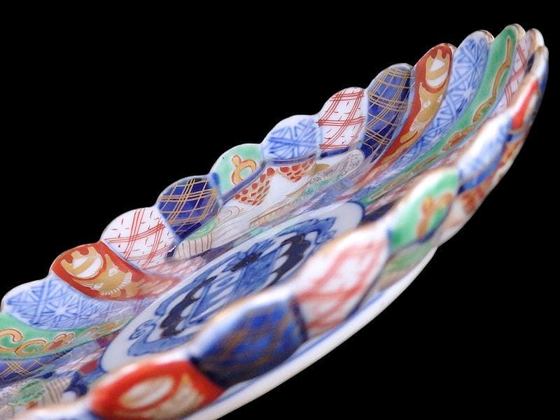 大聖寺伊万里　金襴手　紋章に菊花皿 　5寸皿　CYx