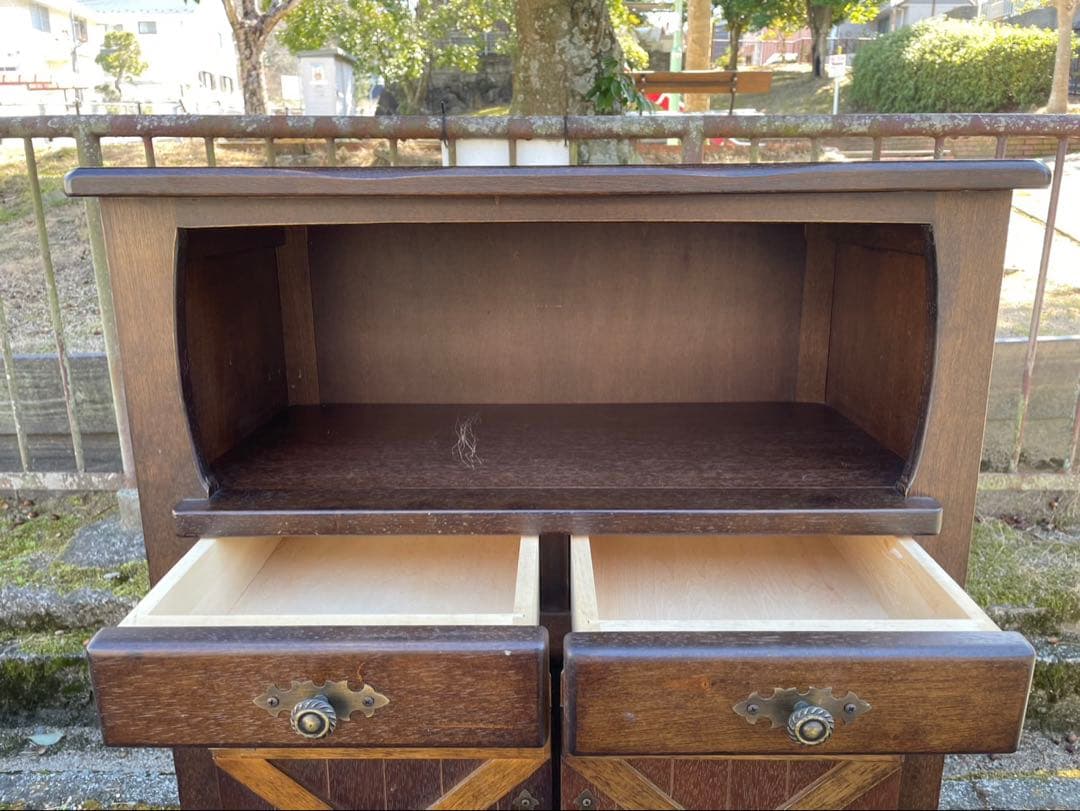 カリモク家具　ブラウン木製キャビネット 引き出し2つ