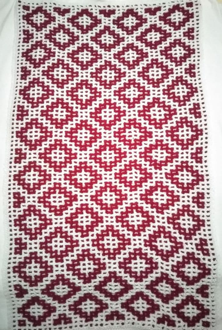 手編み 和柄 リバーシブルブランケット 大判 ひざ掛け マルチカバー