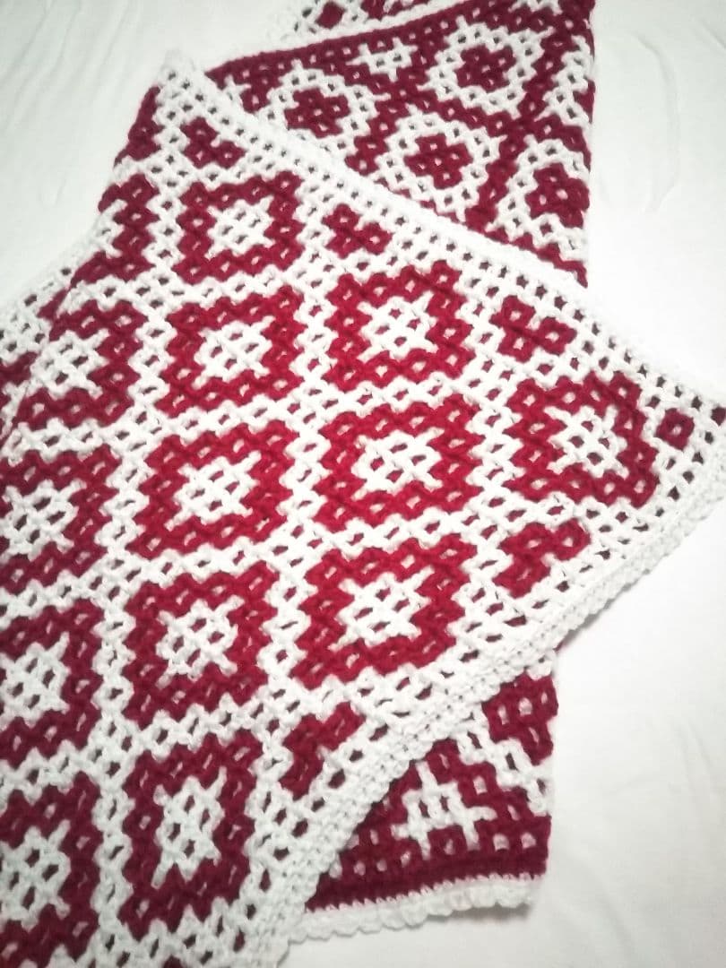 手編み 和柄 リバーシブルブランケット 大判 ひざ掛け マルチカバー