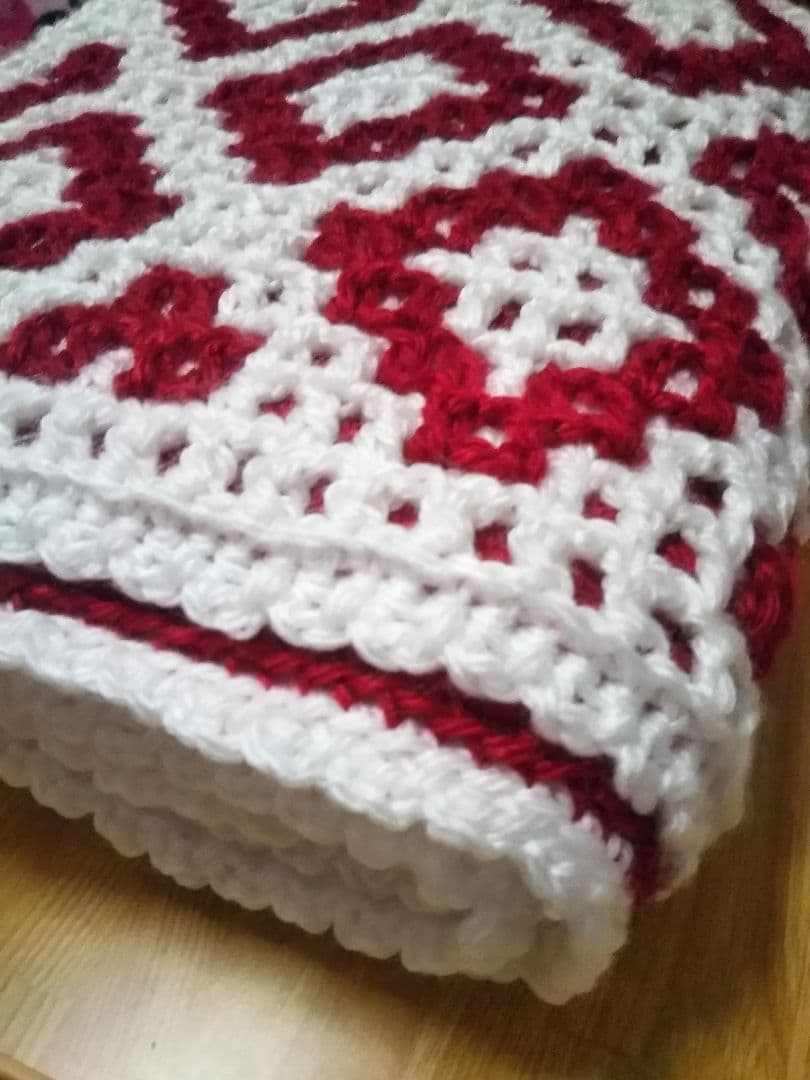 手編み 和柄 リバーシブルブランケット 大判 ひざ掛け マルチカバー