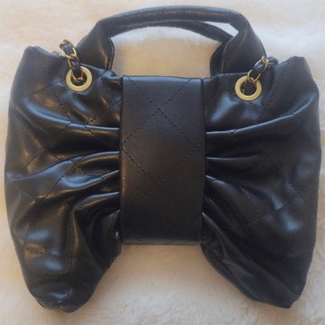 ノベルティ CHANEL ブラックリボンショルダーバッグ ボウバッグ