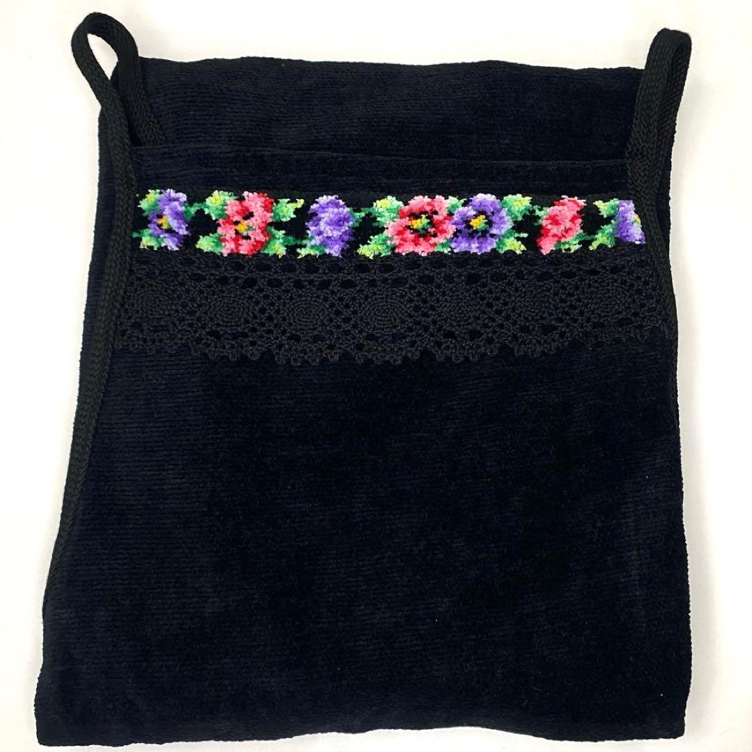 未使用 FEILER フェイラー 花柄 エプロン ブラック シェニール織