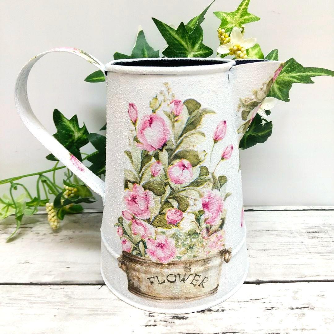 ガーデン雑貨 *リメ缶 *リメ鉢 *水差し型 * 薔薇