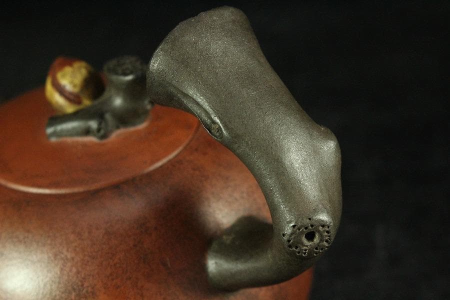 中国美術 朱泥 丸形 枝手 茶器 急須 在銘(K-YC689)