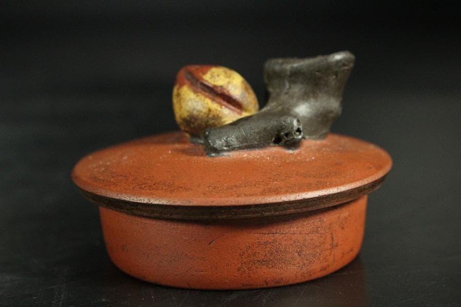 中国美術 朱泥 丸形 枝手 茶器 急須 在銘(K-YC689)