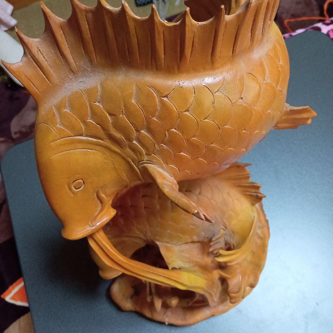 木製 鯉の彫刻 高さ約55cm 重さ6.5kg