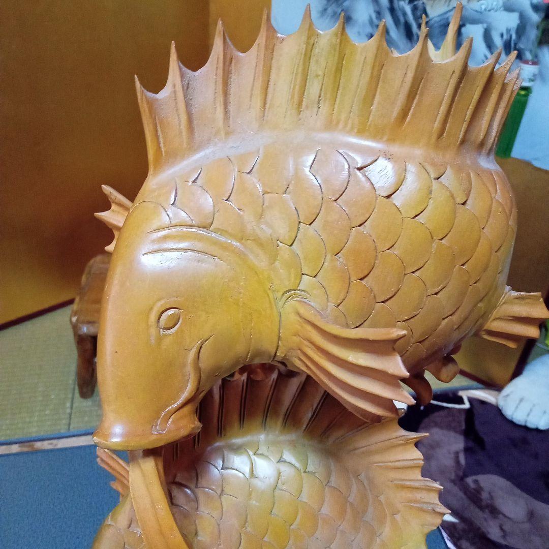 木製 鯉の彫刻 高さ約55cm 重さ6.5kg