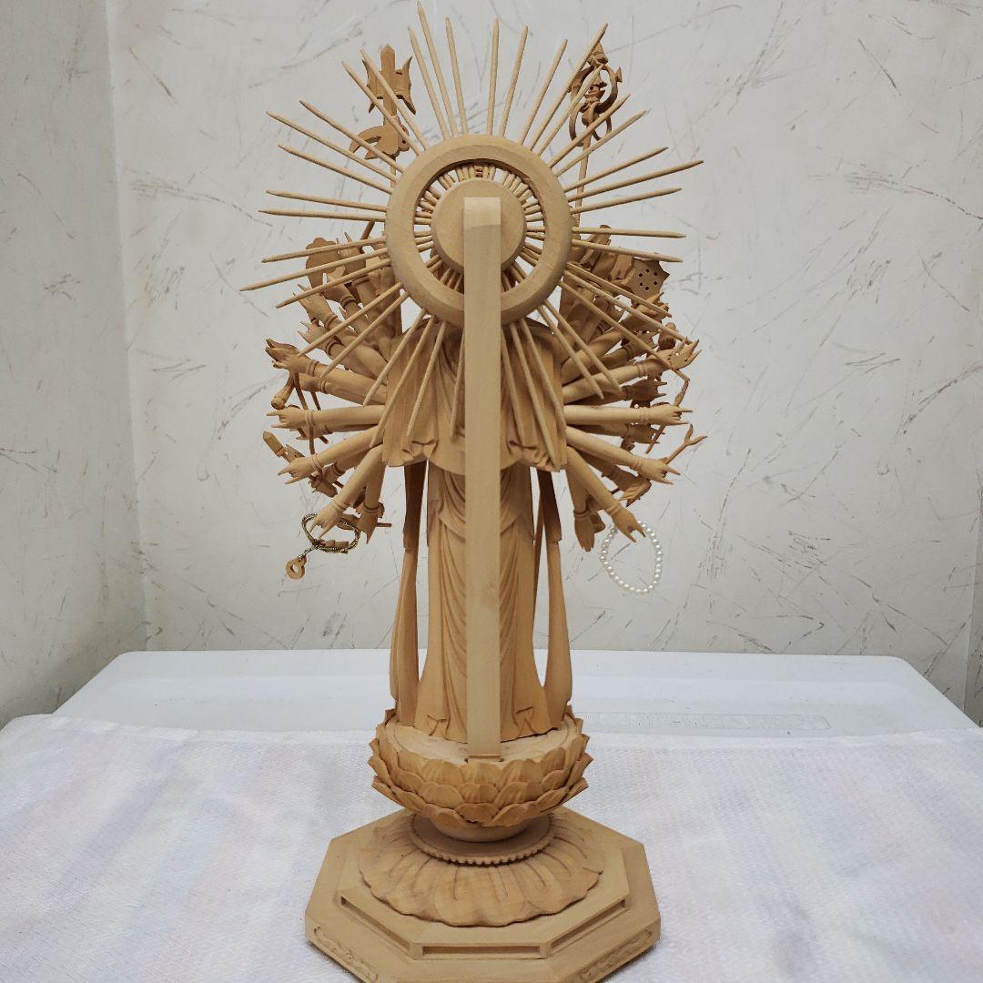 蔵出し特価希少上彫り仏像★柘植材 千手観音菩薩像5寸立★全高 約30cm