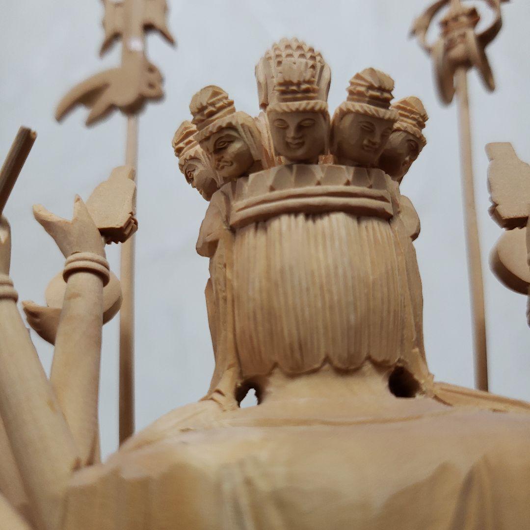 蔵出し特価希少上彫り仏像★柘植材 千手観音菩薩像5寸立★全高 約30cm