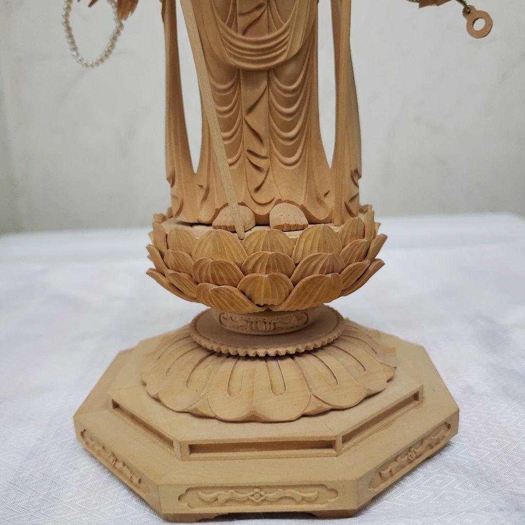 蔵出し特価希少上彫り仏像★柘植材 千手観音菩薩像5寸立★全高 約30cm