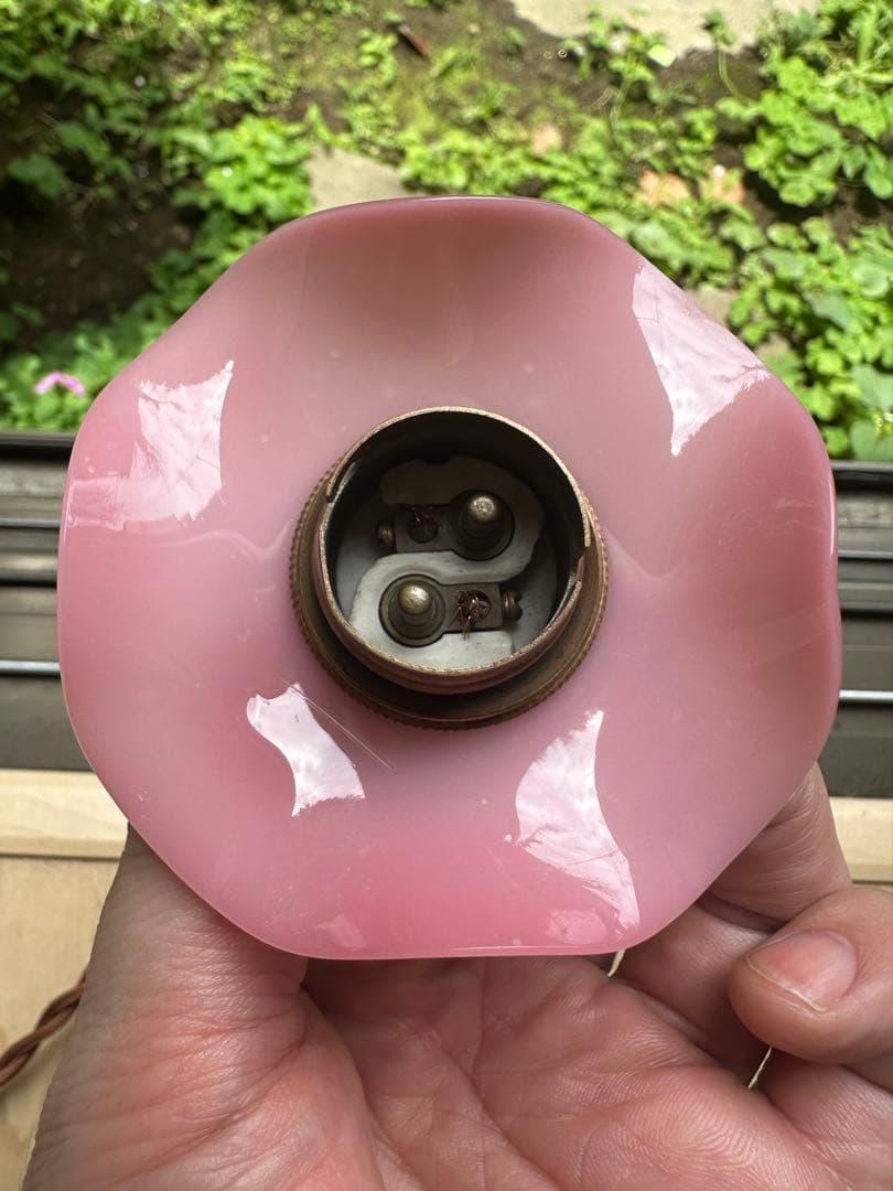 1920年代 フランス アンティーク オパリンローズの可愛らしいアトリエランプ＊