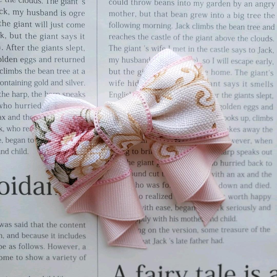 リボン♡カノンリボン～long～♡花柄ピンク♡ハンドメイド