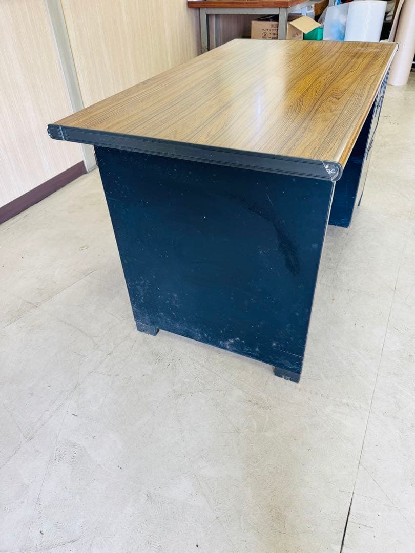 福岡発 テーブル 事務机 スチール ブラウン系 収納 引き出し 120cm木目調