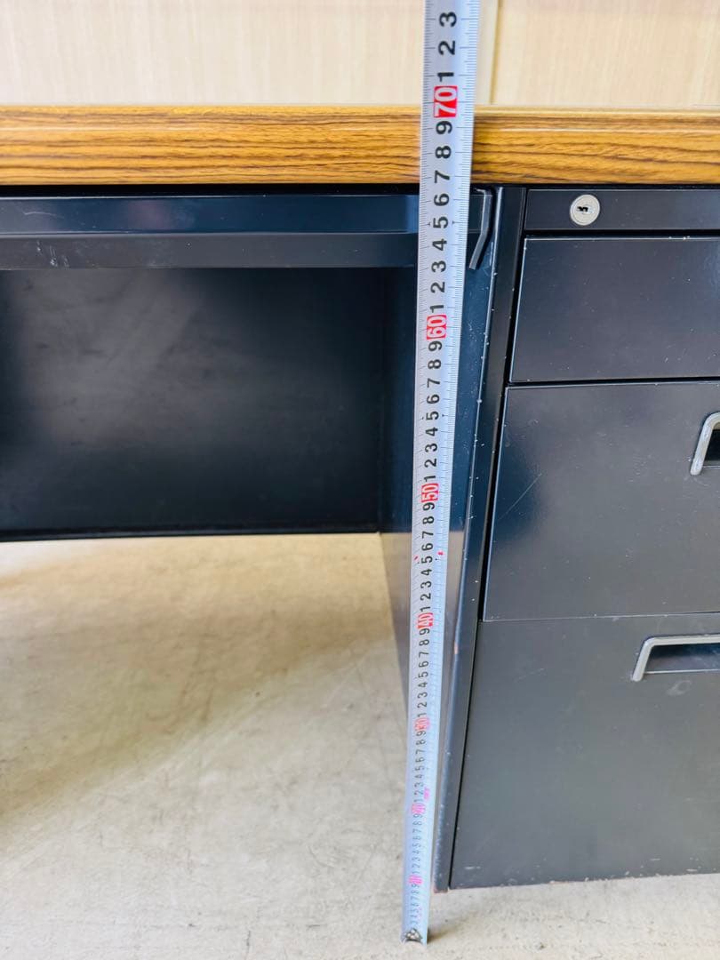 福岡発 テーブル 事務机 スチール ブラウン系 収納 引き出し 120cm木目調