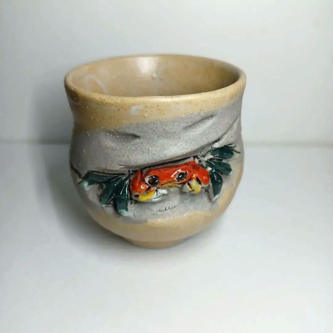 寿水 手捻り蟹 天神蟹彫 蟹細工 猪口 煎茶器 湯呑 茶道具 蕎麦猪口 酒器