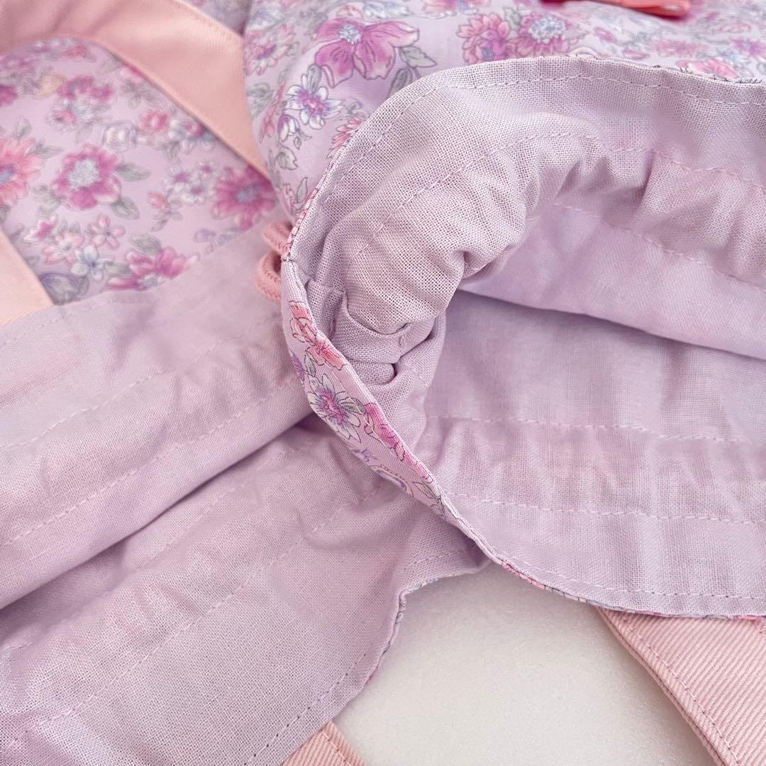 入園・入学　薄紫花柄　レッスンバッグ、上履き入れ、着替え袋、給食袋