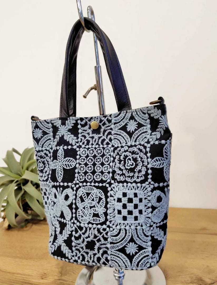 ミナペルホネン/forest tileフォレストタイルグレイ/バケツ型トート