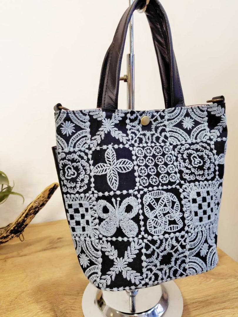 ミナペルホネン/forest tileフォレストタイルグレイ/バケツ型トート