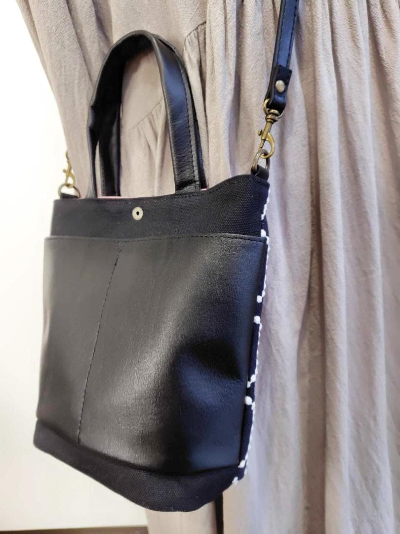 ミナペルホネン/forest tileフォレストタイルグレイ/バケツ型トート