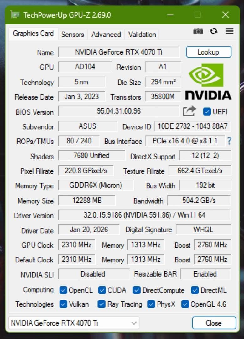 【美品】ASUS ROG STRIX RTX4070Ti 12GB