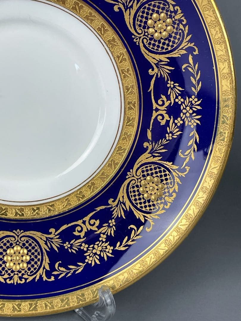 【美品】オールドミントン コバルト地 金彩 ブイヨンカップ＆ソーサー 金盛り