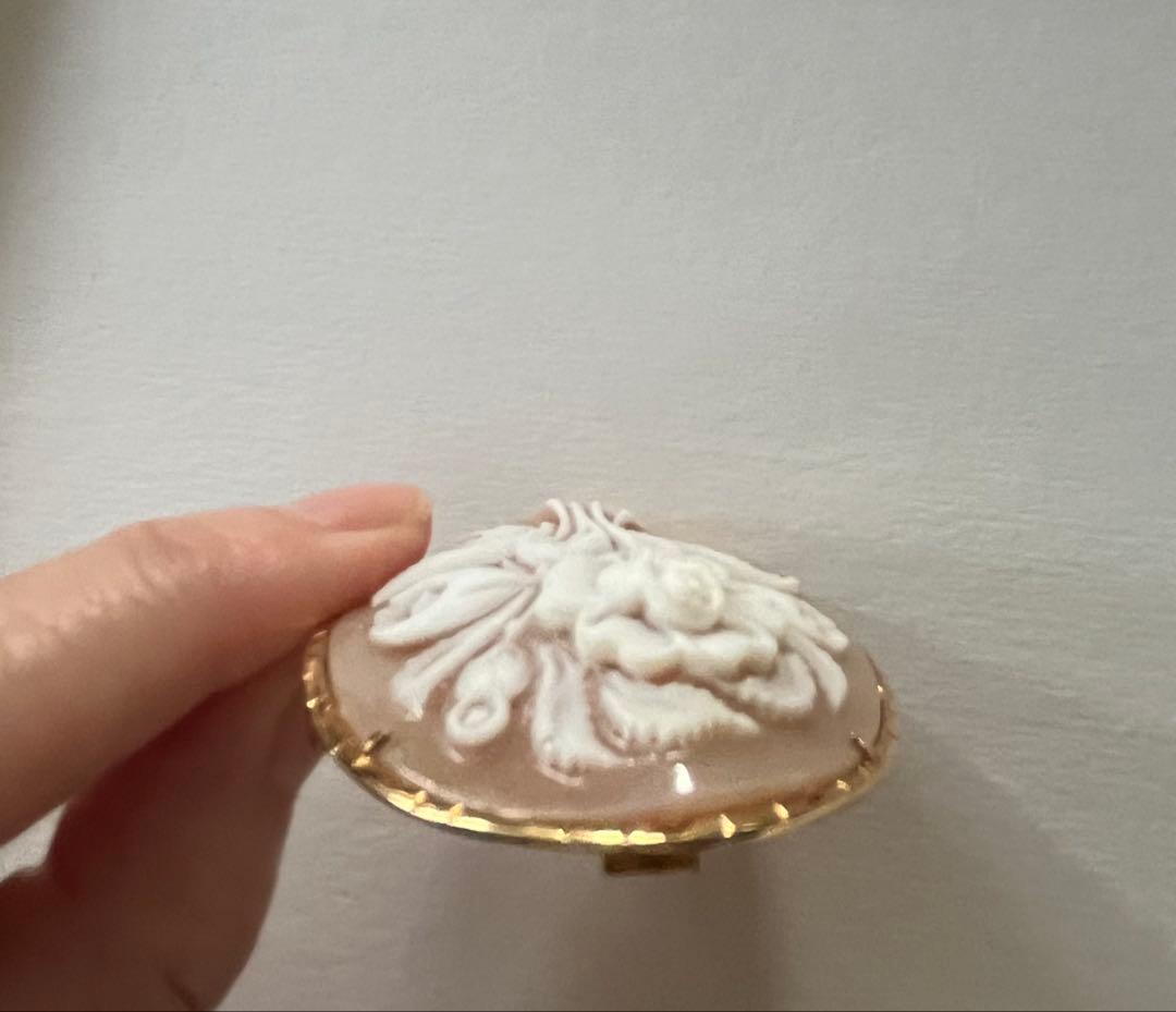 春SALE◆K18金フレーム ローズシェルカメオ アンティーク 薔薇 シリアル有