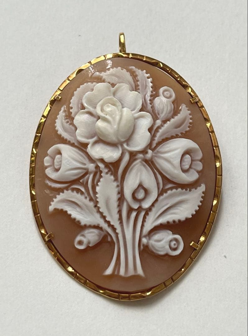 春SALE◆K18金フレーム ローズシェルカメオ アンティーク 薔薇 シリアル有