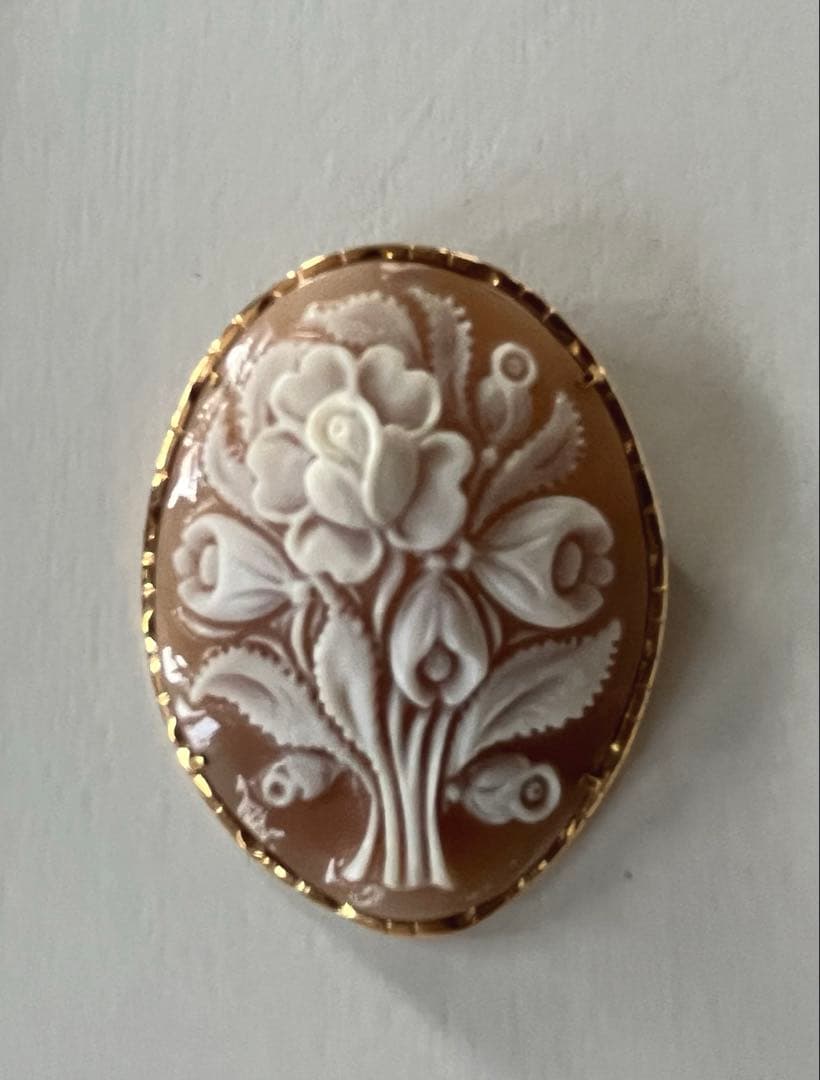 春SALE◆K18金フレーム ローズシェルカメオ アンティーク 薔薇 シリアル有