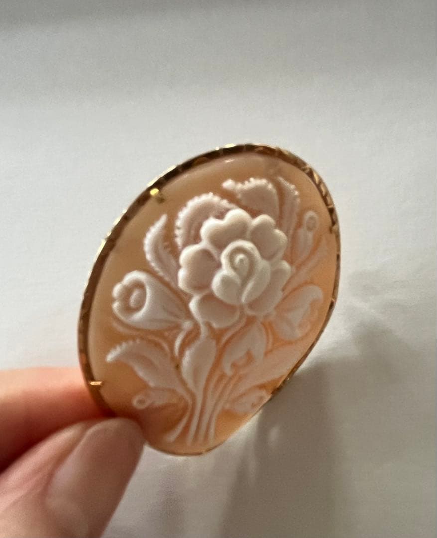 春SALE◆K18金フレーム ローズシェルカメオ アンティーク 薔薇 シリアル有