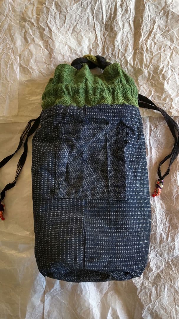 古布 パッチワーク 巾着 バッグ 大島紬 縮緬 刺し子 絣 リメイク 襤褸