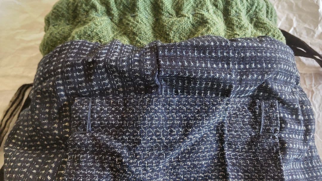 古布 パッチワーク 巾着 バッグ 大島紬 縮緬 刺し子 絣 リメイク 襤褸