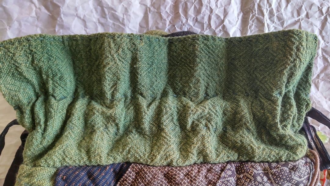 古布 パッチワーク 巾着 バッグ 大島紬 縮緬 刺し子 絣 リメイク 襤褸