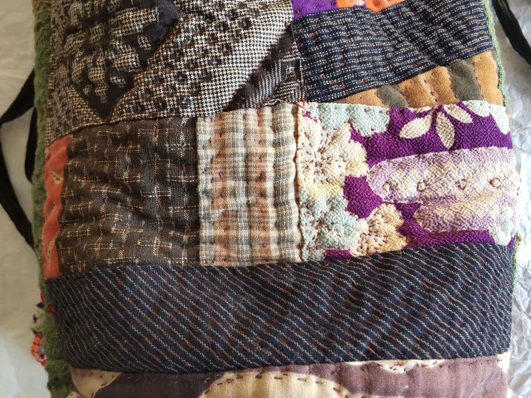 古布 パッチワーク 巾着 バッグ 大島紬 縮緬 刺し子 絣 リメイク 襤褸