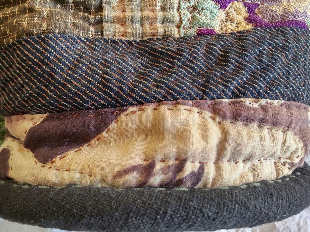 古布 パッチワーク 巾着 バッグ 大島紬 縮緬 刺し子 絣 リメイク 襤褸