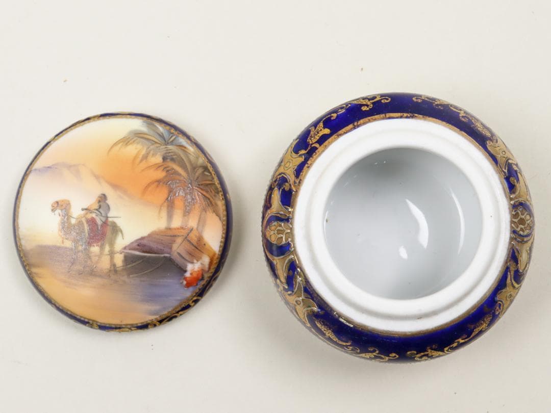 オールドノリタケ 金盛上砂漠風景 トリンケットボックス 蓋物 小物入