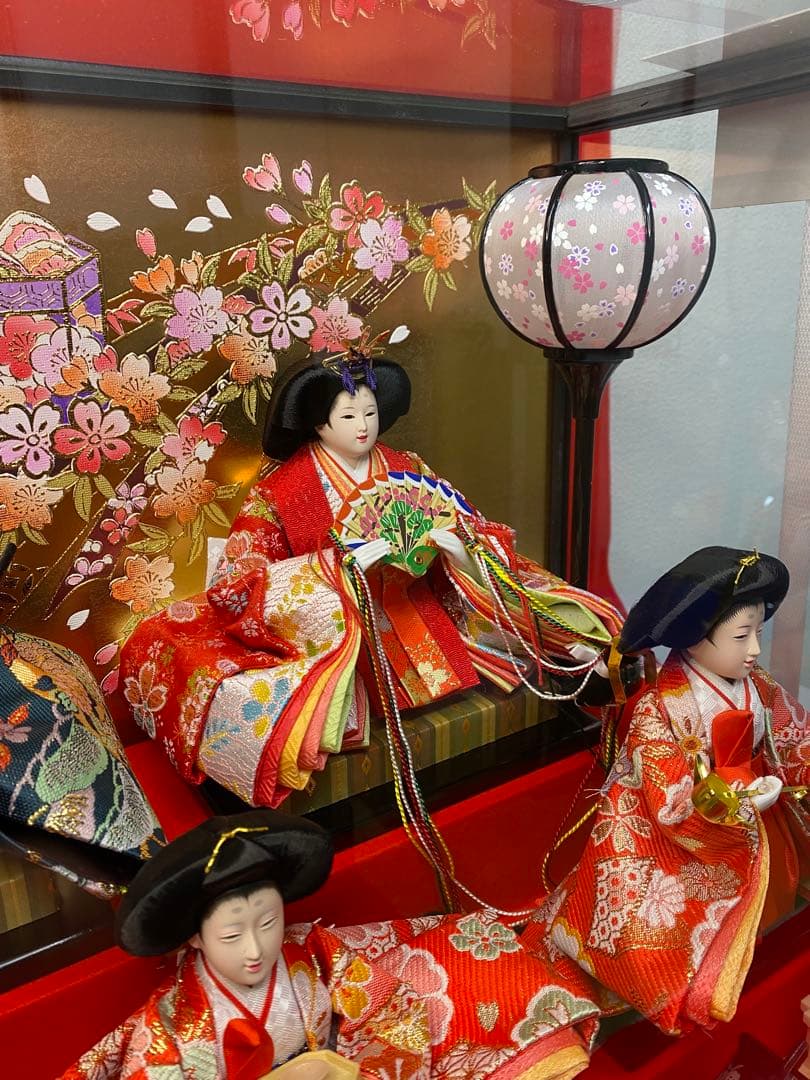 東京久月　雛人形親王五人飾りガラスケース入・間口約５４×奥行約３３×高さ約４３㎝