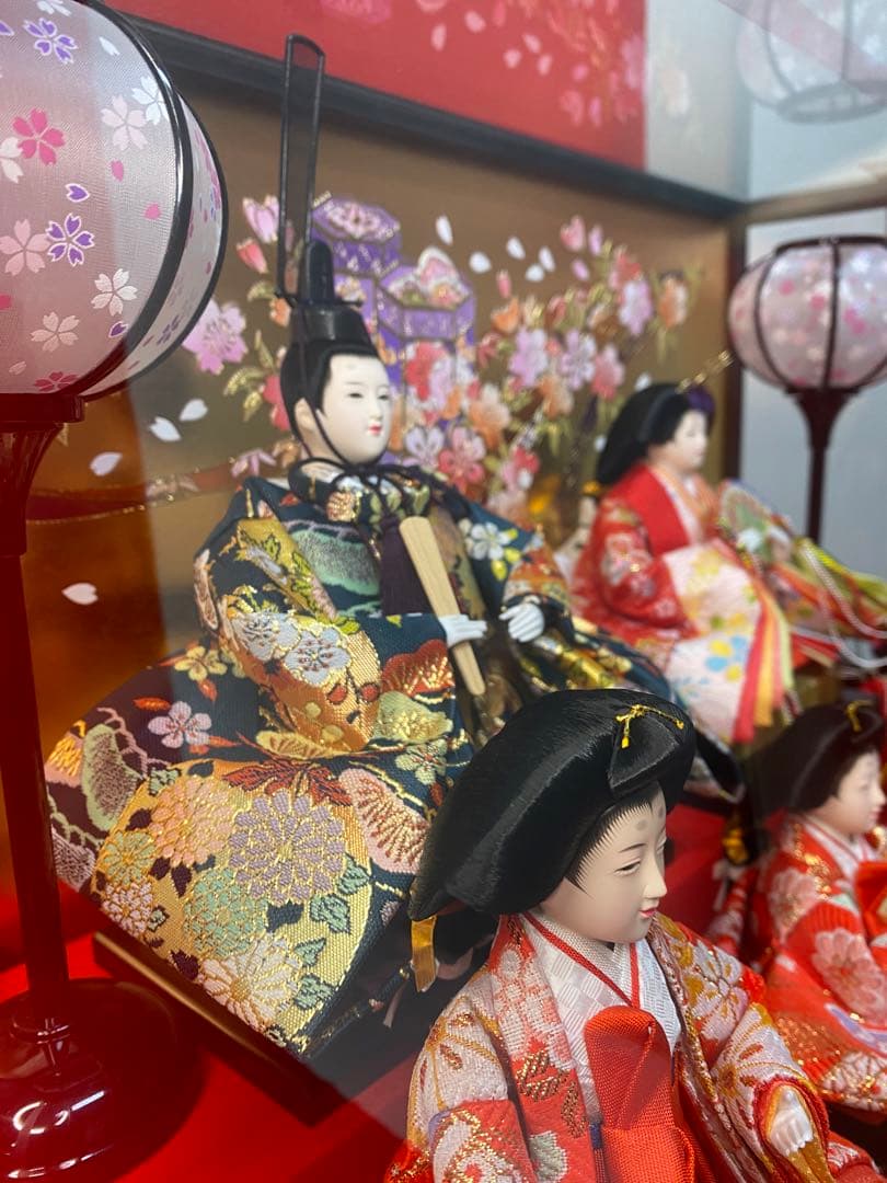 東京久月　雛人形親王五人飾りガラスケース入・間口約５４×奥行約３３×高さ約４３㎝