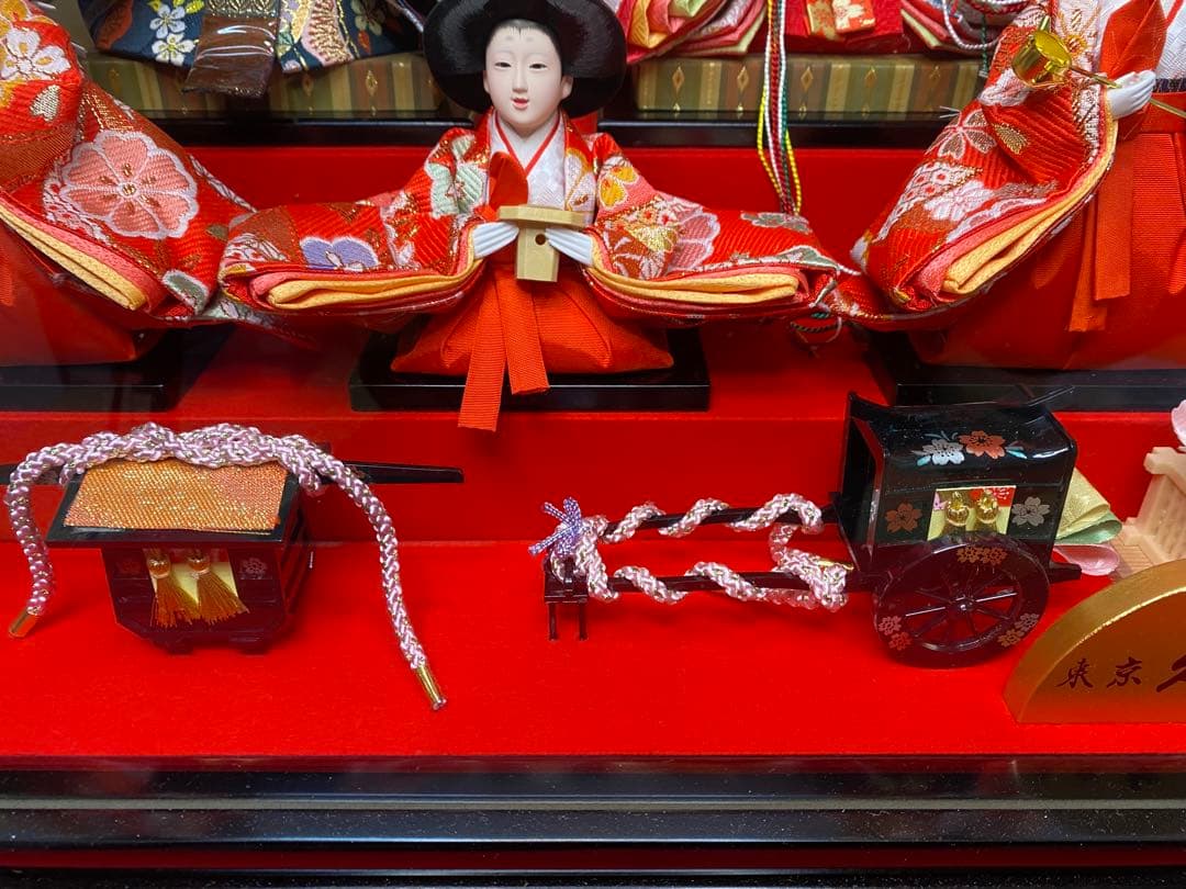 東京久月　雛人形親王五人飾りガラスケース入・間口約５４×奥行約３３×高さ約４３㎝