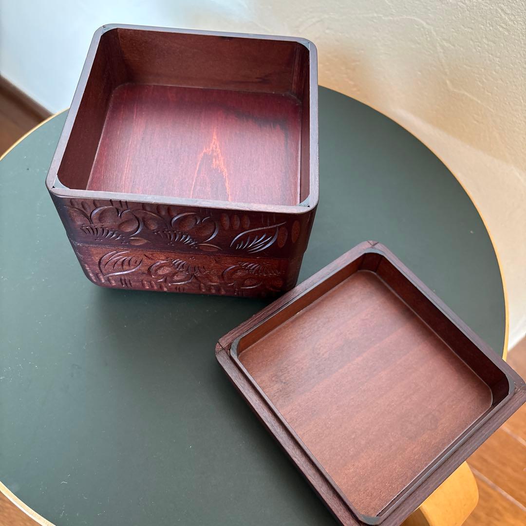 【美品/逸品】 一彫堂 軽井沢彫り 桜紋 小物入れ 小箱 二段 蓋付 伝統工芸