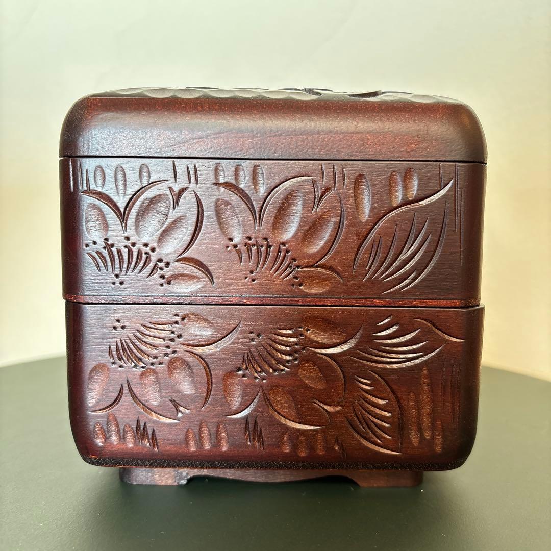 【美品/逸品】 一彫堂 軽井沢彫り 桜紋 小物入れ 小箱 二段 蓋付 伝統工芸