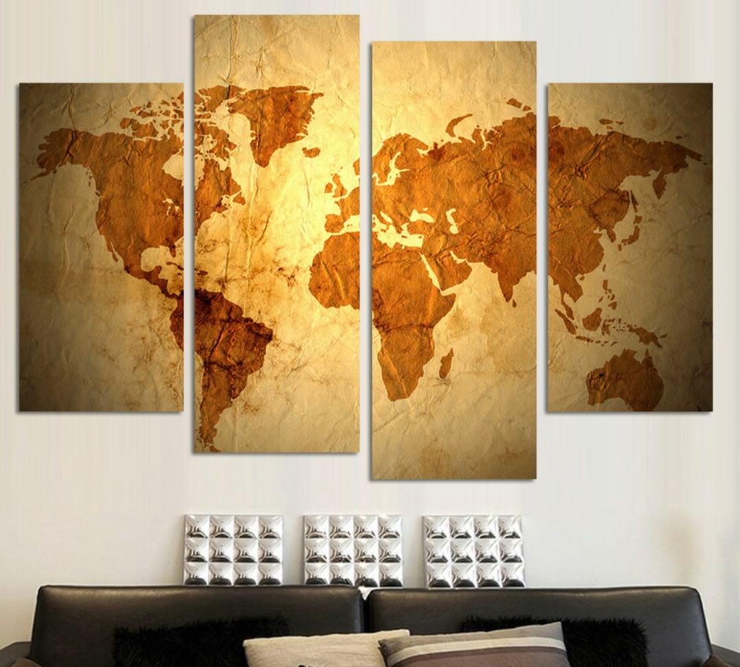 お部屋の模様替えに素敵　世界地図 インテリア　アートパネル 4パネルセット