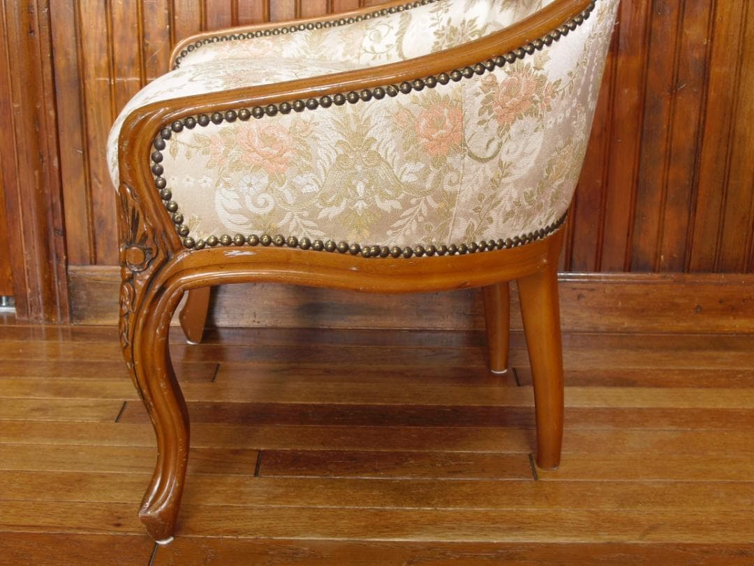 イタリア製☆ロココ様式☆スプーンバックチェア☆猫脚 鋲打ち 高級ジャガード織